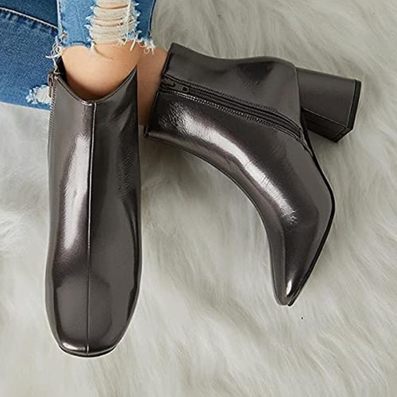 TINSTREE Women Mid Heel Booties Ankle Metalic Gray Sz 8 - Picture 2 of 16
